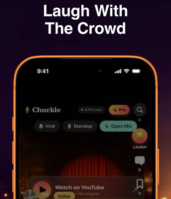 Chuckle showing its Viral, Standup, and Open Mic channel controls